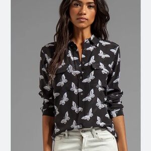 Equipment Black and White Butterfly Button Down Shirt